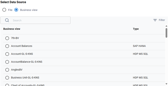 Select Business View for Data Query