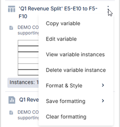 Options to Work with Each Variable