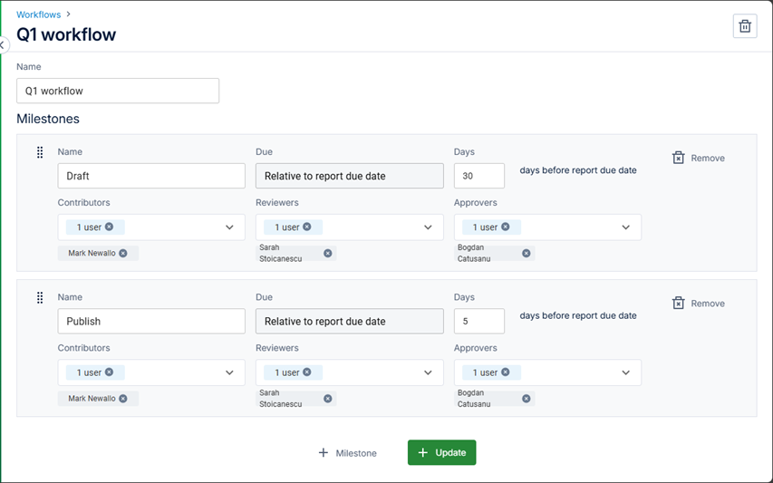 Edit the Milestones of a Workflow