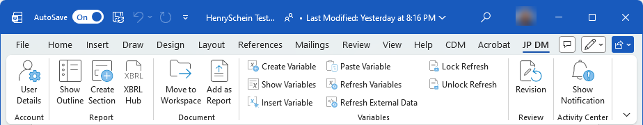 JP DM Ribbon Tab in Word