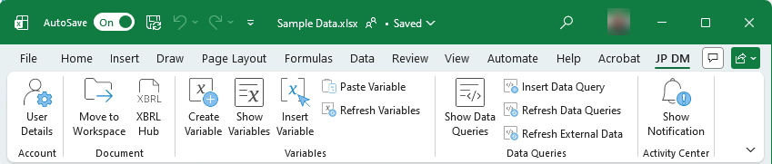 JP DM Ribbon Tab in Excel