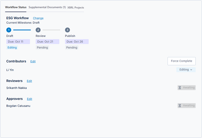 Workflow Status of Selected Report Node