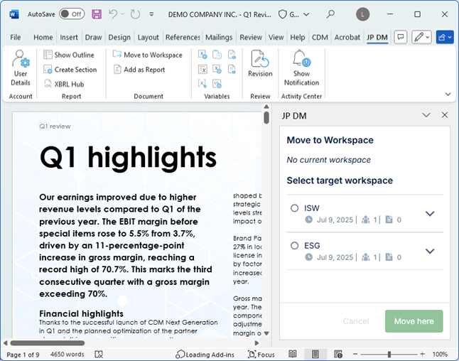 Select Workspace to Add Report
