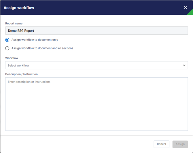 Assign Workflow Dialog