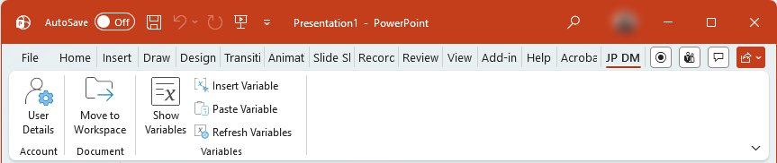 JP DM Ribbon Tab in PowerPoint