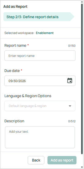 Step to define the report details