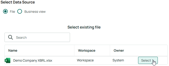 Options for selecting an Excel file from existing files