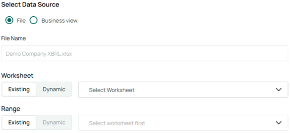 Options for defining the worksheet and data range