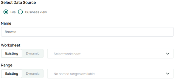 Options for browsing to a file and defining data range
