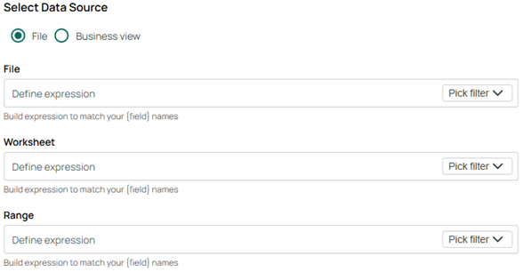 Options for building expressions to define a custom file