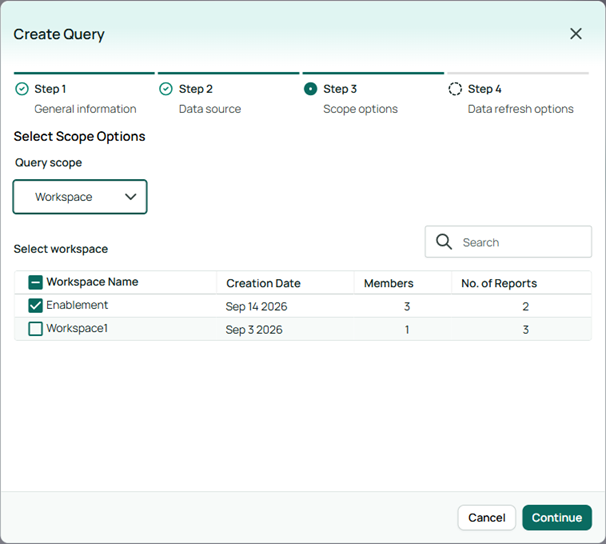 Options for selecting data query scope