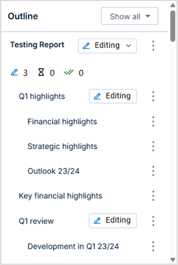 The report outline showing review setting