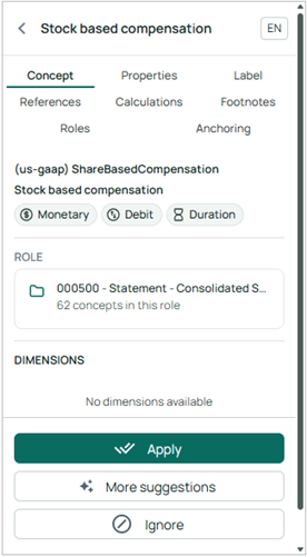 Element details displayed in several tabs