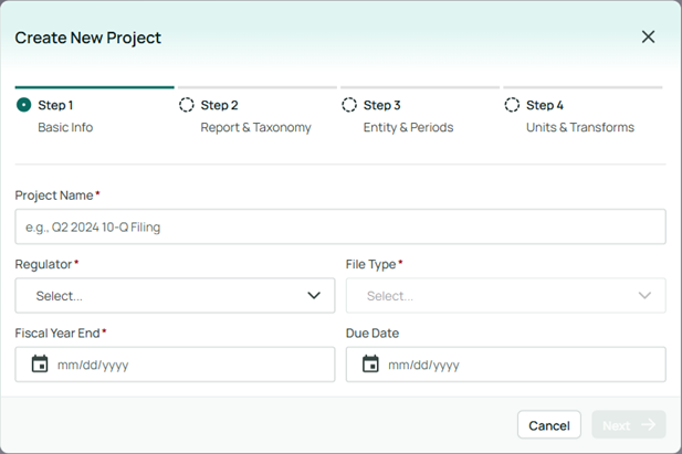 The Create New Project wizard