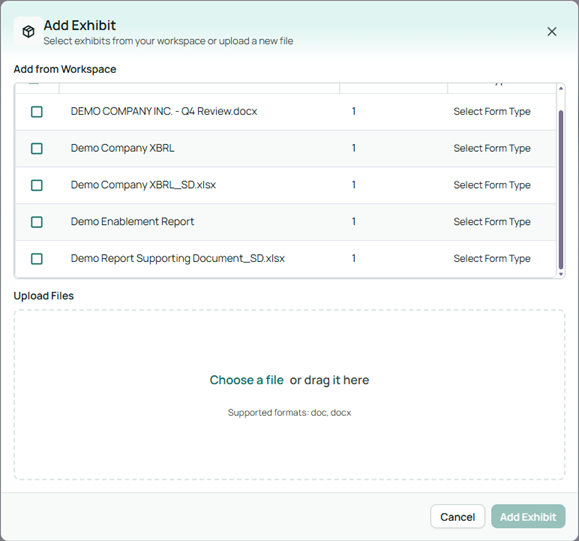 The Add Exhibit dialog