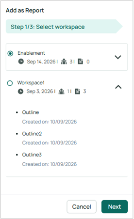Select workspace to add report
