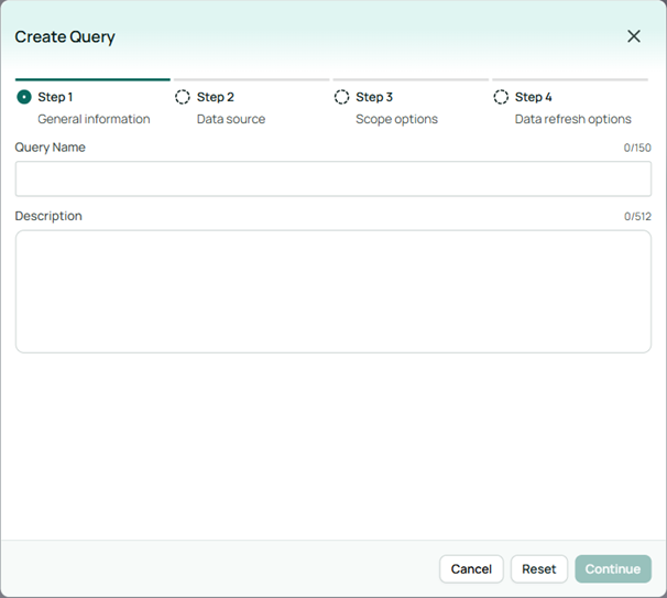 Options for specifying the general information of a data query