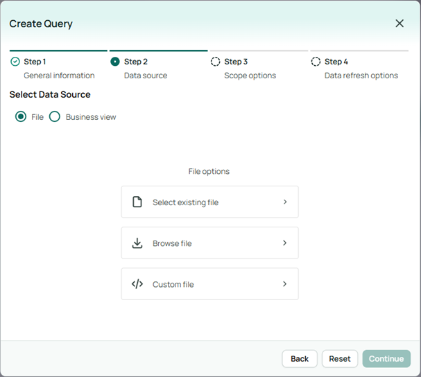 Options for specifying the source of a data query