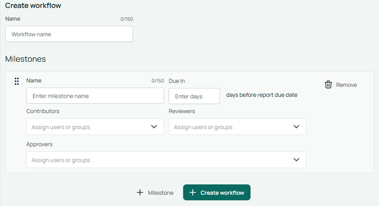 Options for adding milestones to a workflow