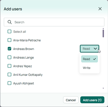 Dialog for adding users to a workspace