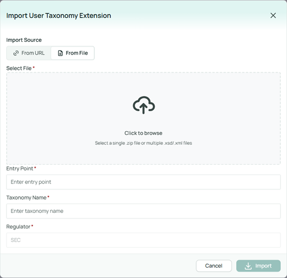 Settings for importing taxonomy from file